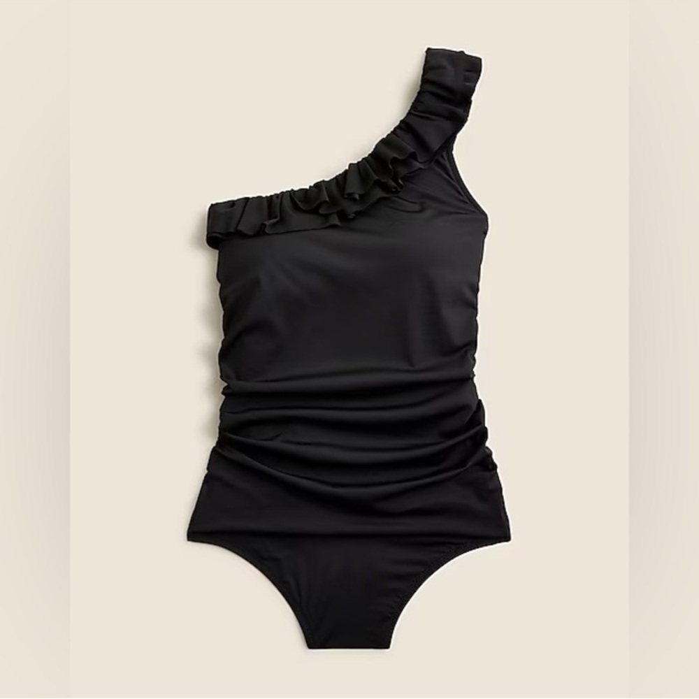 J. Crew Black One-Shoulder Ruffle One-Piece Swimsuit